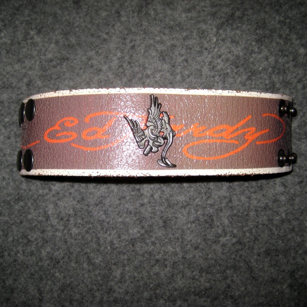 ED HARDY Handmade Genuine Leather Cuff Bracelet